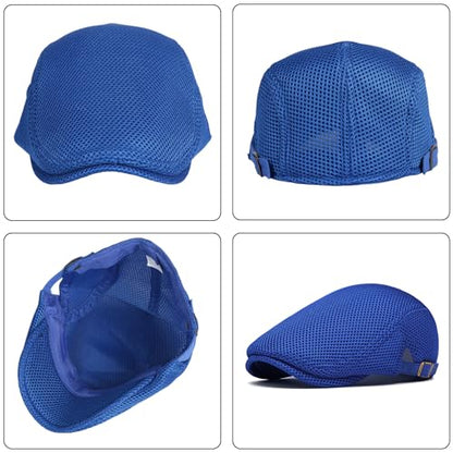 meioro Mens Breathable Mesh Summer Hat Adjustable Flat Cap Newsboy Beret Ivy Cap Irish Cabbie Fishing Hats - color: Blue