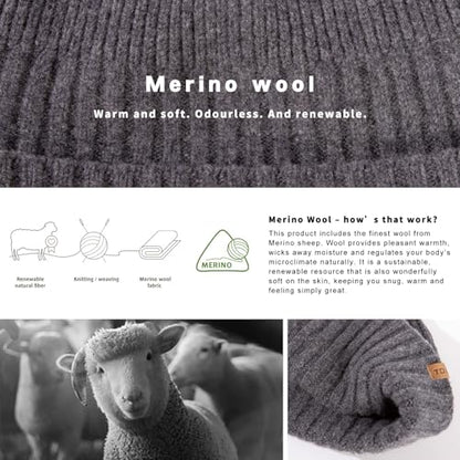 TOP-EX PolarWool™ 100% Merino Wool Short Fisherman Beanie Men Women - color: Grey, size: Medium-Large