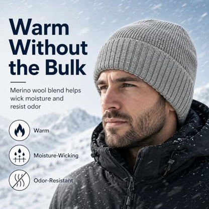 Men’s Plus Size M/L-XXL Merino Wool Beanie for Big Heads - color: Light Gray, size: X-Large-XX-Large