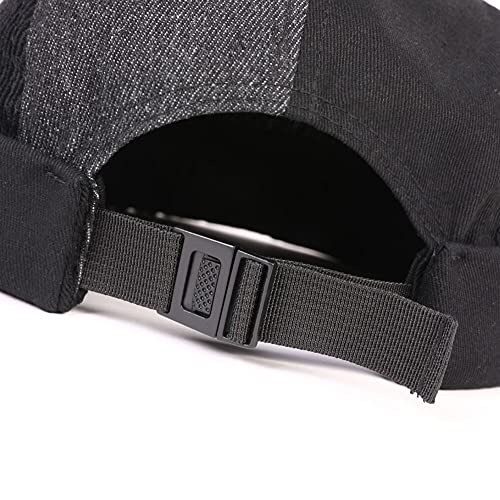 Men Hats Docker Cap Hats Beanie Sailor Cap Worker Hat Rolled Cuff Retro Brimless Hat with Adjustable - color: Xa286-black