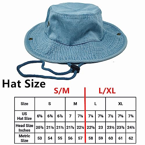 Glory Max Washed Cotton Bucket Hat with Chin Strap Fishing Sun Safari Boonie Cap - color: Denim Blue, size: Small-Medium