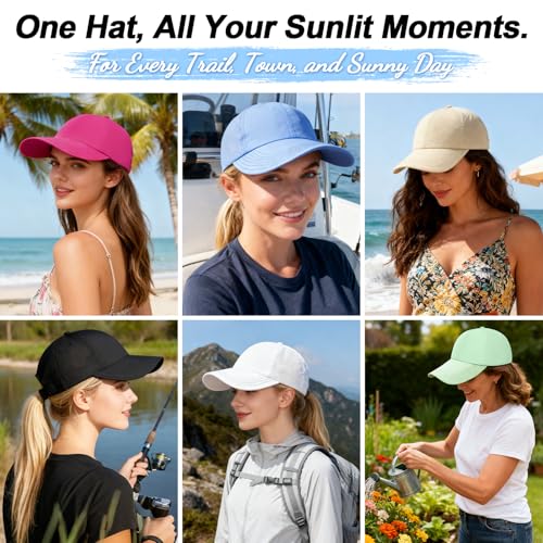 Women's Wide Brim Sun Hat with Ponytail Hole, UV Protection Criss Cross Sun Visor Hat, Lightweight & Quick-Drying Beach Cap - color: Blue