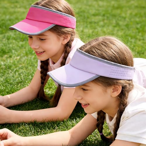 Kids Sun Visor Hats for Girls Boys Reflective Sports Hats Summer Beach Running Tennis Golf Caps Age 8-14 - color: Reflective Strip-hot Pink
