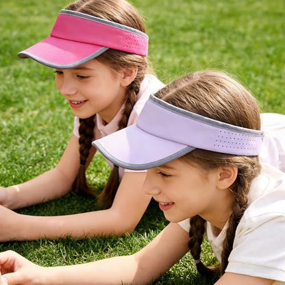 Kids Sun Visor Hats for Girls Boys Reflective Sports Hats Summer Beach Running Tennis Golf Caps Age 8-14 - color: Reflective Strip-hot Pink