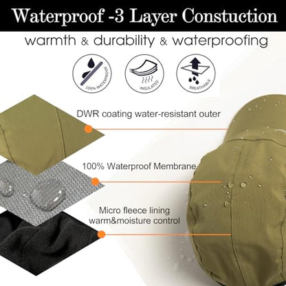 TOP-EX Oversize XL XXL Men's Waterproof Winter Baseball Cap Fleece Earflap Trapper Hat for Cold Weather Large Heads - color: Green, size: X-Large-XX-Large