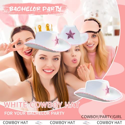 MEMOVAN Cowgirl Hat for Women Girls Western Cowboy Cowgirls Hats Felt Cowboy Hat Retro Wide Brim Western Hat - color: White