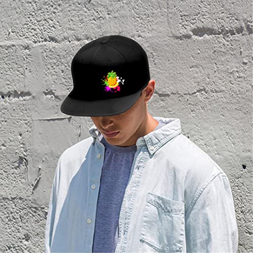 Snapback Hats for Men Flat Bill Black Adjustable Baseball Cap Trucker Hat for Dad American Flag Pirate Skull Caps Cool - color: Rainbow Color Pineapple
