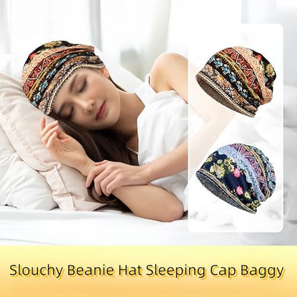 Women's Slouchy Beanie Hat Chemo Caps Cancer Headwear Hats Turban Baggy Sleeping Cap Boho Hats - color: 2pcs Coffee Blue