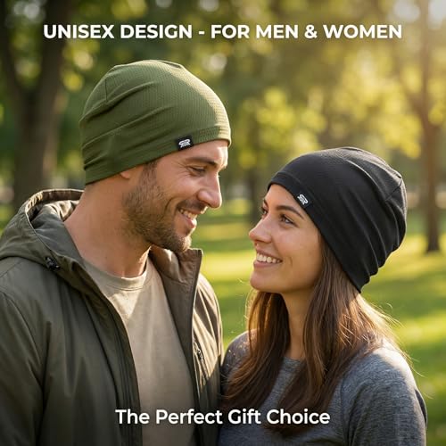 LONGLONG 2 Pack Summer Cooling Beanies Breathable Skull Caps Fits Big Heads - color: Black+army Green