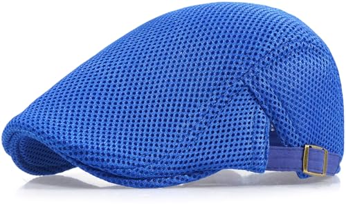 Xinveen Men's Mesh Cap Breathable Summer Newsboy Hat Adjustable Beret Ivy Cap Irish Cabbie Driving Hunting Hats - color: Royal Blue