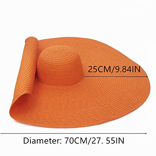 Oversized Beach Straw Hats for Women Floppy, Extra Large Sun Visor Hat Wide Brim Summer Roll Up Big Beach Hat Women Foldable - color: Diameter 70cm Orange