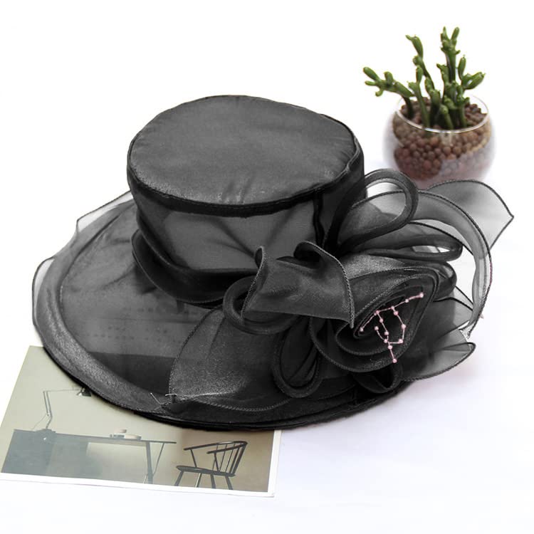 Women's Organza Derby Fascinator Hat Cloche Bowler Hat Cocktail Tea Party Wedding Sun Hat - color: B3-black
