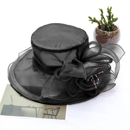 Women's Organza Derby Fascinator Hat Cloche Bowler Hat Cocktail Tea Party Wedding Sun Hat - color: B3-black