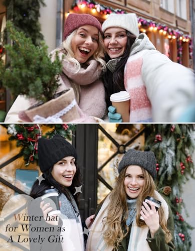 fauson Winter Hats for Women - Knitted Thermal Beanie for Women Skull Cap Womens Winter Hat Valentines Day Gifts for Her - color: Grey