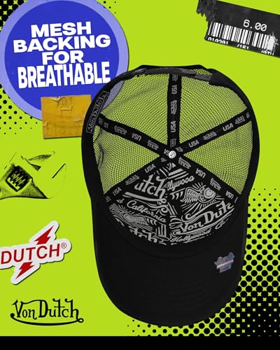 Von Dutch Unisex Americana Star Trucker Hat, Mesh Back, Snap-Back - color: Black Star