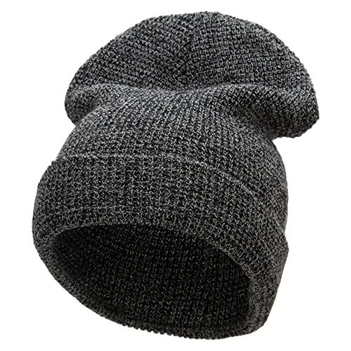 Waffle Knit Cuff Beanie - color: Black Marled