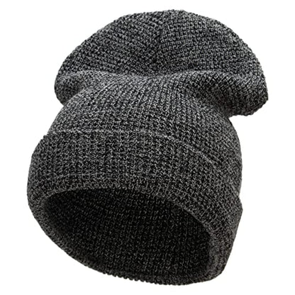 Waffle Knit Cuff Beanie - color: Black Marled
