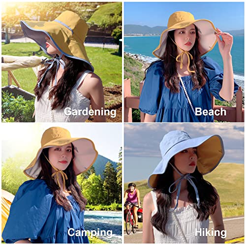 HUAMULAN Women Summer Vacation Wide Brim Sun Hat Reversible Fishing Hats - color: M0004-huang