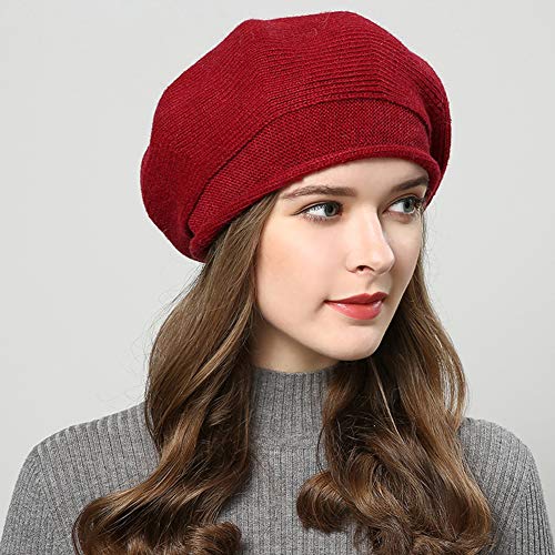 French Style Beret Hat for Women Winter Fall Knit Artist Hats Classic Solid Color Beanie Hat - color: Wine Red