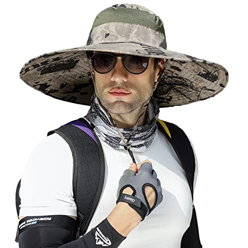 HUAMULAN Men Women 6" Wide Brim Sun Protection Hat Summer Fishing Hats - color: Shun004-kaqi-smo