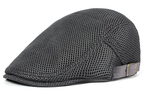 DIYDECAL Mens Breathable Mesh Summer Hat Adjustable Newsboy Beret Ivy Cap Cabbie Flat Cap - color: Dark Grey