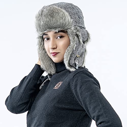 HEYANN Trapper Hat,Warm Faux Fur Trooper Ushanka Russian Bomber Eskimo Pilot Winter Hats with Ear Flaps for Men and Women - color: Greyganghua, size: Large