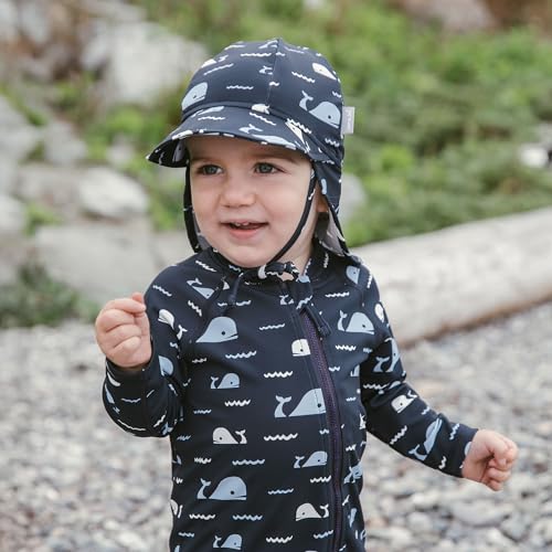 JAN & JUL Baby Sun-Hat with Neck Flap for Swimming - color: Navy Whale Tales, size: 3-6 Months