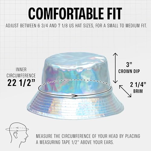 Rave Bucket Hat for Women & Men - Cute Bucket Hats - Festival Hat Adjustable 50+ SPF Protection Rave Accessories - color: Holographic Silver