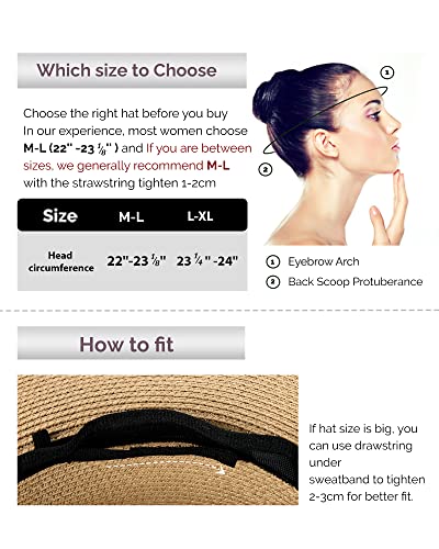 FURTALK Womens Sun Straw Hat Wide Brim Floppy Summer Beach Hats for Women - color: Pure Black, size: Large-X-Large