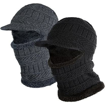 Knit Balaclava Ski Mask for Men Women - 2Pcs Warm Fleece Face Cover Winter Hat Gift for Cold Weather Outdoor Sports