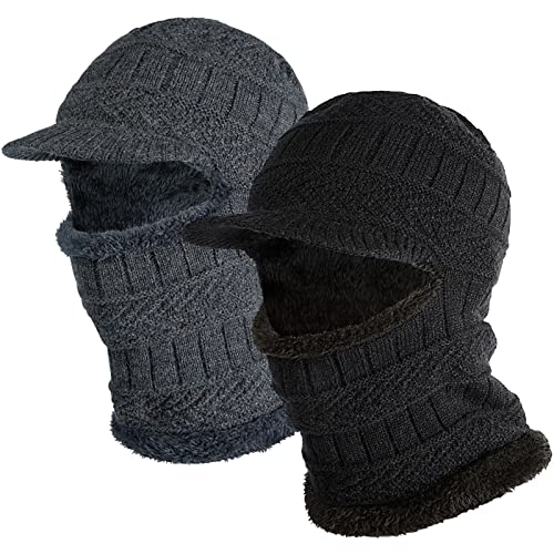 Knit Balaclava Ski Mask for Men Women - 2Pcs Warm Fleece Face Cover Winter Hat Gift for Cold Weather Outdoor Sports