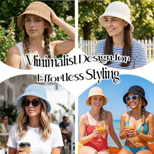 Breathable Cotton Bucket Hat Lightweight Packable Cloche Hat Sun Beach Cap - color: White