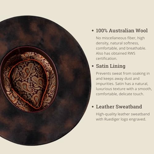 Vintage Pencil Brim Fedora Hats 100% Wool Felt Hat Panama Rancher Hat with Lightning Logo Handmade Distressed/Burned - color: Stl-18, size: 7 3/8