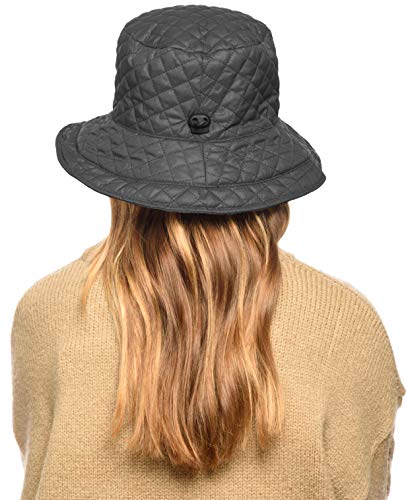 Foldable Water Repellent Quilted Rain Hat w/Adjustable Drawstring, Bucket Cap - color: Gray