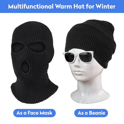 Pukavt 2 Pack 3 Hole Winter Knitted Mask, Ski Mask Balaclava Cap - color: Black/Khaki