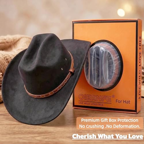 Cowboy Hat for Men and Women - Cattleman Wide Brim Western Cowgirl Hat with Gift Packaging - color: Dark Black, size: 7 1/8-7 1/4