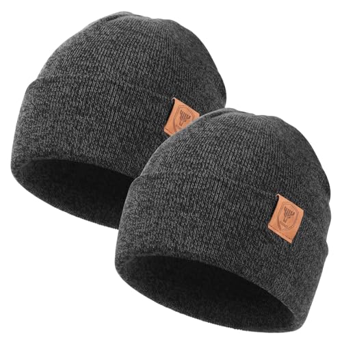 OZERO Beanie for Men and Women, Double-Layer Cuffed Knit Winter Hat - color: Gray+gray