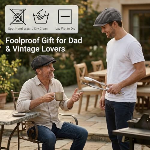 ZLYC Newsboy Cap for Men Summer Flat Cap Lightweight Beret Hat - color: Washed Denim Black