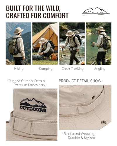 Clakllie Sun Hats for Women Men UV Protection Boonie Hats Summer Safari Jungle Hat Fishing Beach Hats UPF 50+ Camping Hats - color: S-dfh03-beige