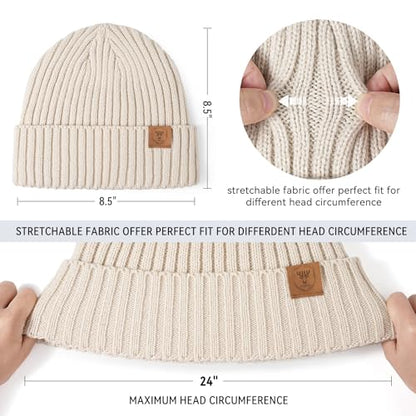 OZERO Winter Beanie for Men Women,Thermal Knit Soft Fleece Lined Hats - color: Beige