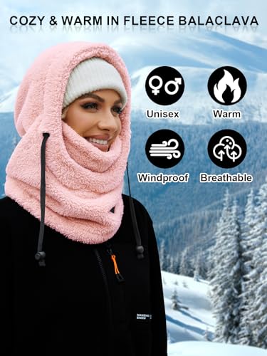 Balaclava Fleece Ski Mask Winter Face Masks Windproof Hooded Scarf - color: Pink