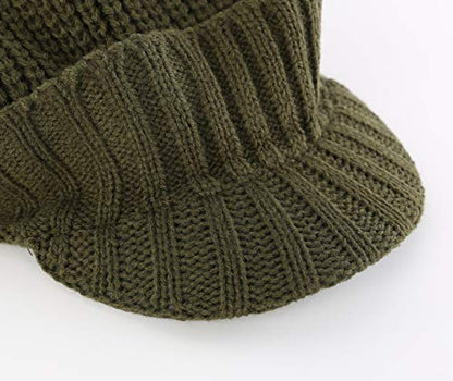 Home Prefer Men's Winter Hat Thick Knit Beanie Cap with Visor Newsboy Beanie Hat - color: Army Green