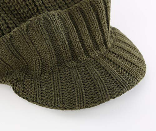 Home Prefer Men's Winter Hat Thick Knit Beanie Cap with Visor Newsboy Beanie Hat - color: Army Green