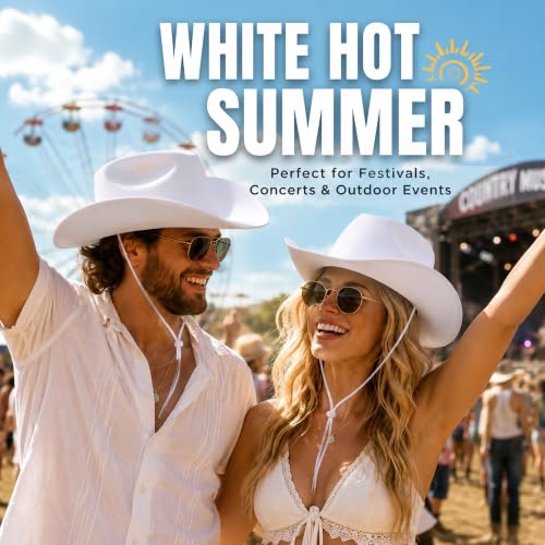COLLECT PRESENT Plain Felt Cowboy & Cowgirl Hat for Men and Women | Western Studded Cowboy Hat in Adult Sizes - color: White