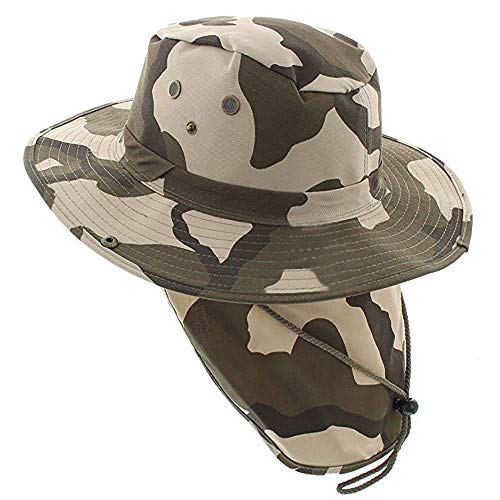 Mrlahat Wide Brim Outdoor Safari Summer Sun Protection Hat with Wide Ear and Neck Flap - color: Desert Camo, size: Medium