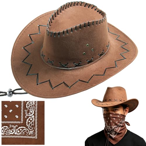 Western Cowboy Hat for Men Women, Wide Brim Felt Cowboy Hat, Classic Cowboy Hat for Party, Daily Wear, Outdoor (Brown)