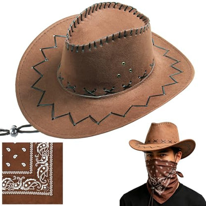 Western Cowboy Hat for Men Women, Wide Brim Felt Cowboy Hat, Classic Cowboy Hat for Party, Daily Wear, Outdoor (Brown)