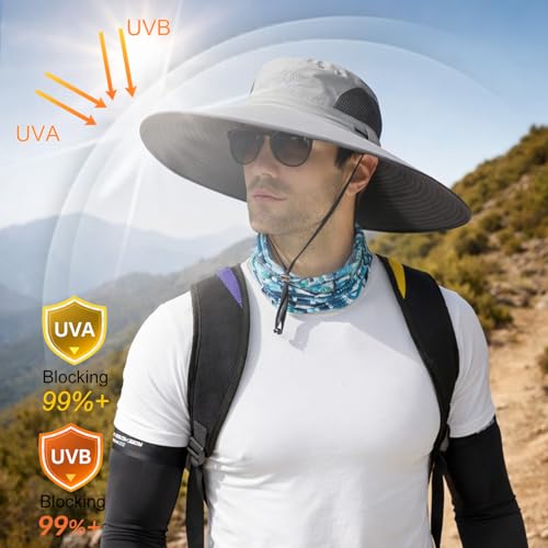 HUAMULAN Men Wide Brim Sun Hat Summer Outdoor Women Bucket Fishing Hats - color: E-yp02-lightgray