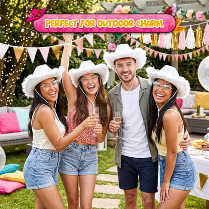 4E's Novelty Cowboy Hat with feathers With Heart Shaped Sunglasses for Women, Felt Cowgirl Hat for Party Costume Dress Up - color: White