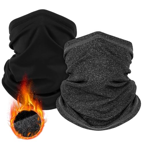 LUOLIIL VOE 2 Pack Winter Neck Gaiter Warmer for Men&Women,Windproof Face Cover Fleece Face Mask Scarf for Cold Weather Sport - color: Black+grey